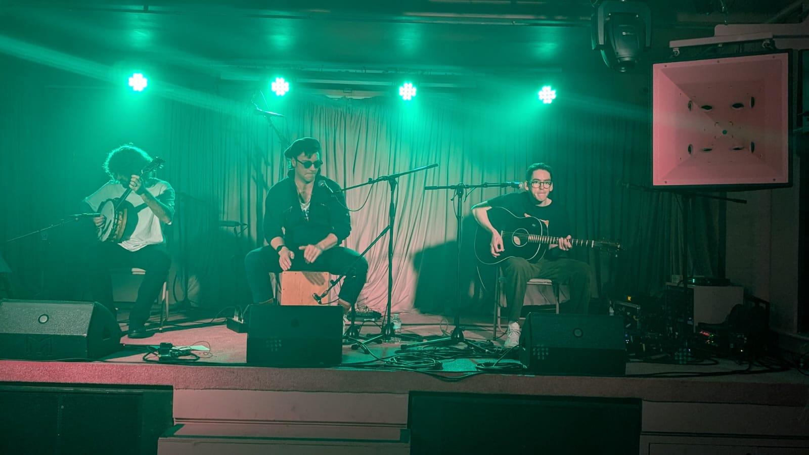 Louie’s Lost Limb playing on stage at a gig venue